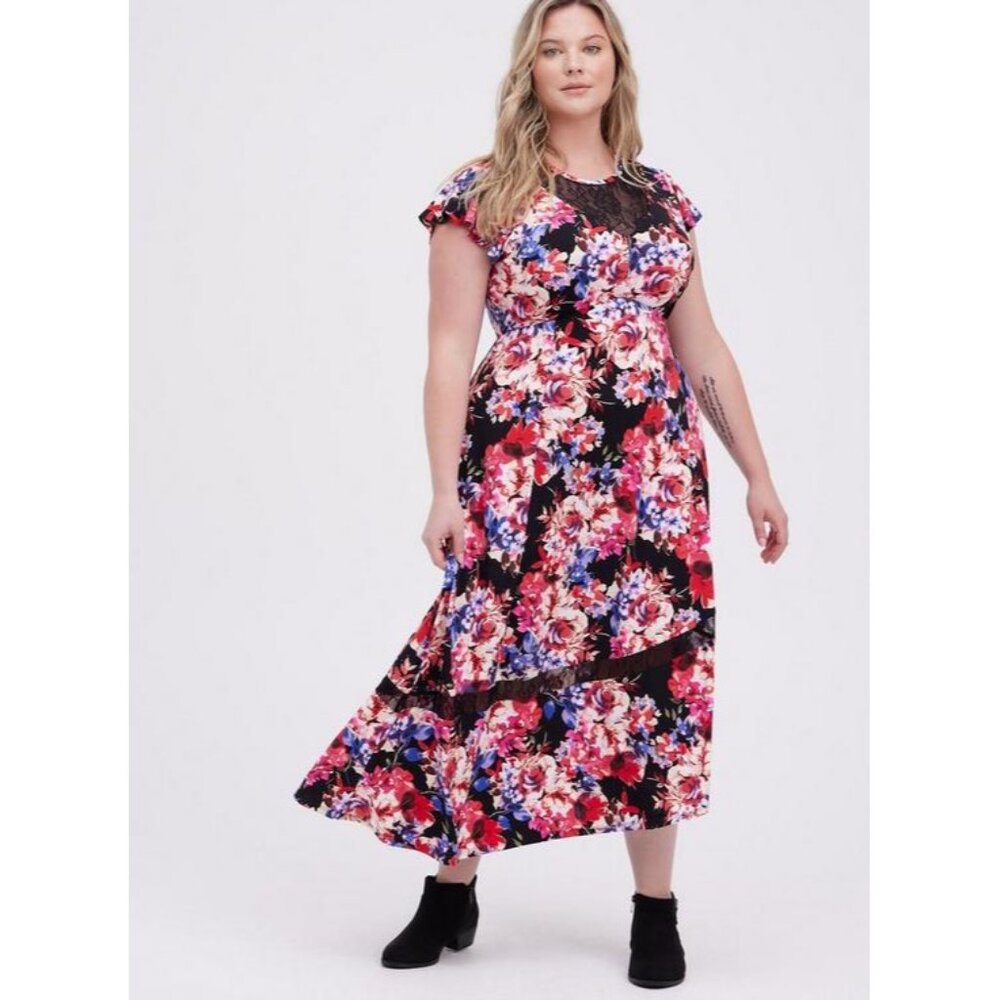 Torrid Floral Print Asymmetrical Dress Lace Size 2X 18 20 Summer Wedding Plus Sz